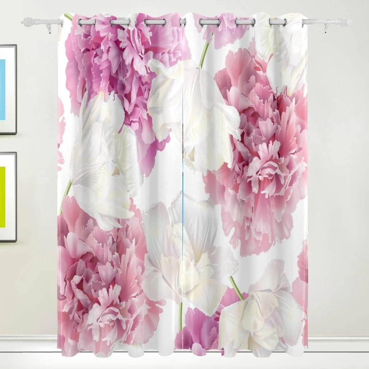 LOHUT 100% Blackout Curtains – Thermal Insulated Peony Pattern Drapes For Bedroom & Living Room