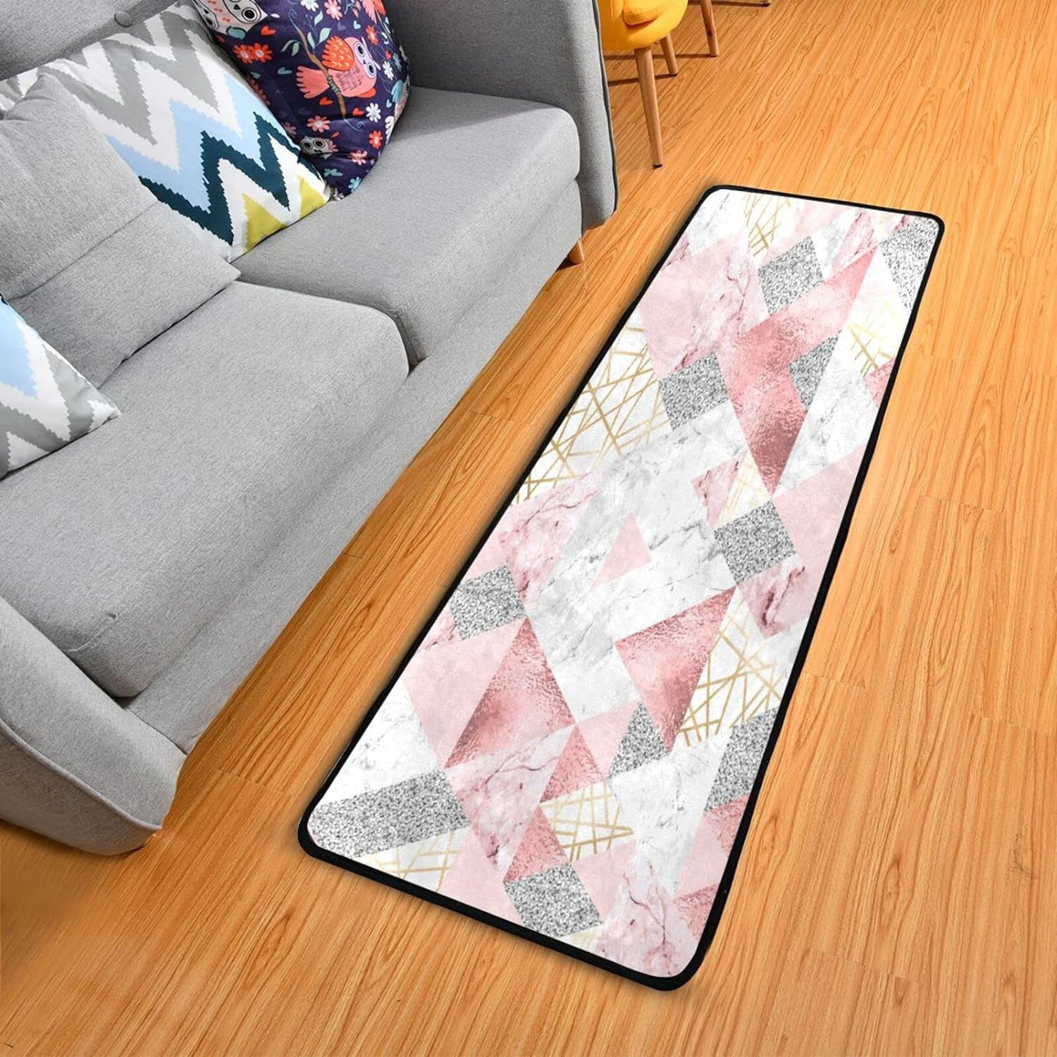 Dreamtimes Pink Marble Triangles Hallway Runner Rug 2'x6' Kitchen Rug ...