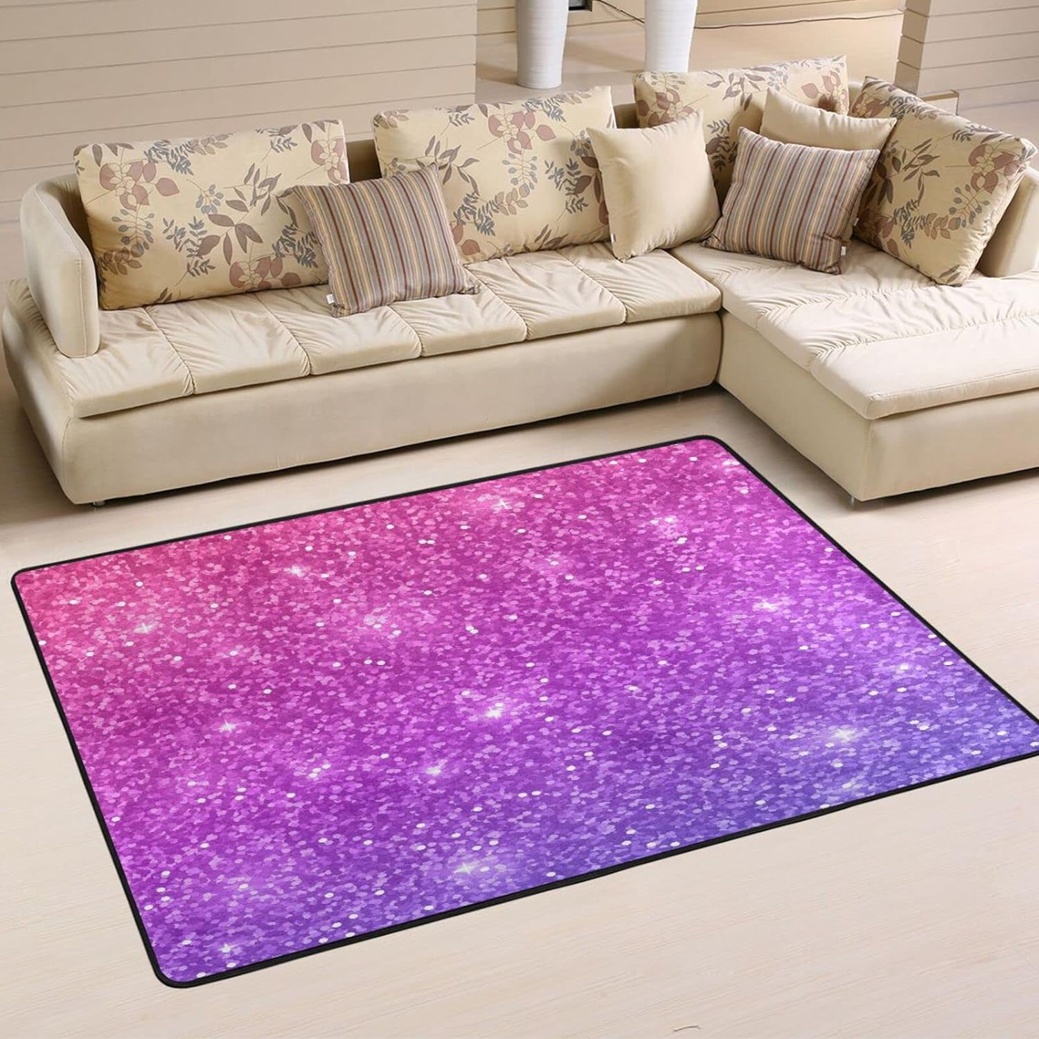 Dreamtimes Pink Purple Anamorphism Non-Slip Area Rug Magic Bling Floor ...
