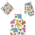thumbnail image 1 of Dreamtimes Polyester Kitchen Oven Mitts Glove Potholder Apron 3Pcs Set Cartoon Animals Non Slip Heat Resistant Mitts for Baking Cooking BBQ, 1 of 7