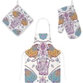 thumbnail image 1 of Dreamtimes Polyester Kitchen Oven Mitts Glove Potholder Apron 3Pcs Set Ethnic Elephant On White Non Slip Heat Resistant Mitts for Baking Cooking BBQ, 1 of 7