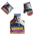 thumbnail image 1 of Dreamtimes Polyester Kitchen Oven Mitts Glove Potholder Apron 3Pcs Set Horses Playing Non Slip Heat Resistant Mitts for Baking Cooking BBQ, 1 of 7