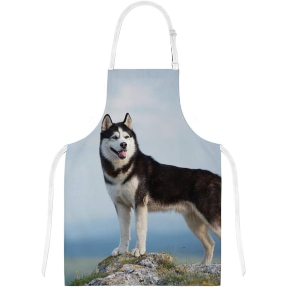 Dreamtimes Polyester Kitchen Oven Mitts Glove Potholder Apron 3Pcs Set Siberian Husky Standing On A Mountain Non Slip Heat Resistant Mitts for Baking Cooking BBQ