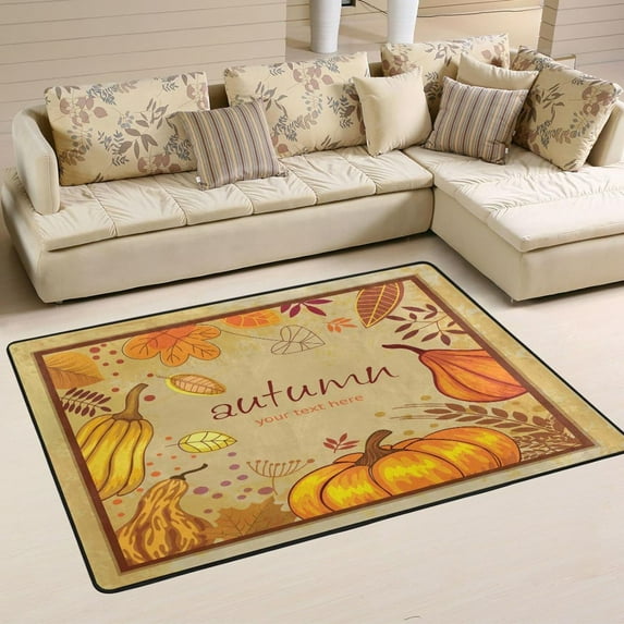 Dreamtimes Pumpkin Autumn Vintage Area Rug, 36"x24" Fall Rustic Harvest Non-Slip Washable Indoor Door Mat, Absorbent Floor Mat for Bedroom Kitchen Entryway Bathroom