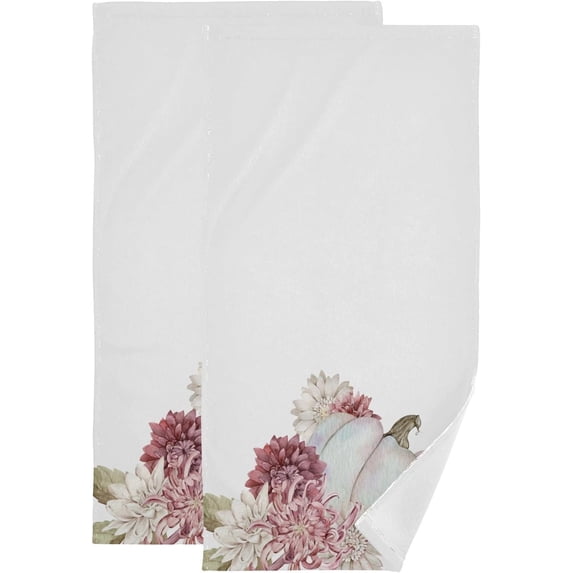 Dreamtimes Pumpkin Fall Flowers Hand Towels 2 PCS, Ultra Soft and Highly Absorbent, Autumn Floral Decorative Fingertip Towel for Home, Bathroom, Kitchen, 28.3"x14.4"
