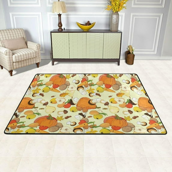 Dreamtimes Pumpkin Fruits Vegetables Area Rug 72x48in Autumn Harvest Non-Slip Floor Carpet Comfort Floor Mats Decor for Indoor Living Dining Room and Bedroom Area