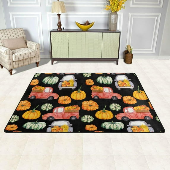 Dreamtimes Pumpkin Truck Vintage Area Rug, 36"x24" Fall Autumn Harvest Non-Slip Indoor Door Mat, Absorbent Floor Mat for Bedroom Kitchen Entryway Bathroom
