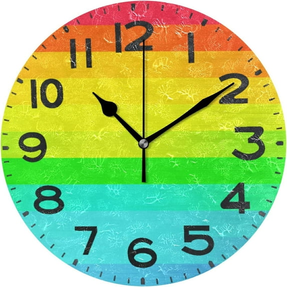 Dreamtimes Rainbow Colors Abstract Stripe Round Wall Clock, 10 Inch Battery Operated Quartz Analog Quiet Desk Clock for Home,Office,School,Kitchen