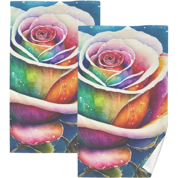 Dreamtimes Rainbow Rose Hand Towels 2 Pieces 16×28 inches, Cotton Bath Towel Water Absorbent Lightweight Quickdry Towels for Bathroom Ktichen Travel Gym