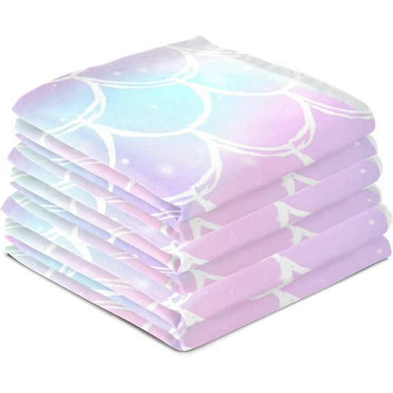 Dreamtimes Rainbow Scales Mermaid Kitchen Towels Set of 6 Dishcloths Hand Towels Tea Towels Ultra Absorbent for Cleaning Washing Drying Dishes Tableware 28'' x 18''