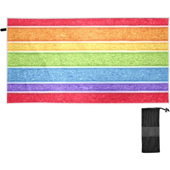 Dreamtimes Rainbow Sponge Cake Beach Towel Super Soft Microfiber Sand Free Beach Towels, Oversized Camping Pool Towel, Lightweight, Breathable & Quick Dry Towels, 31x71in