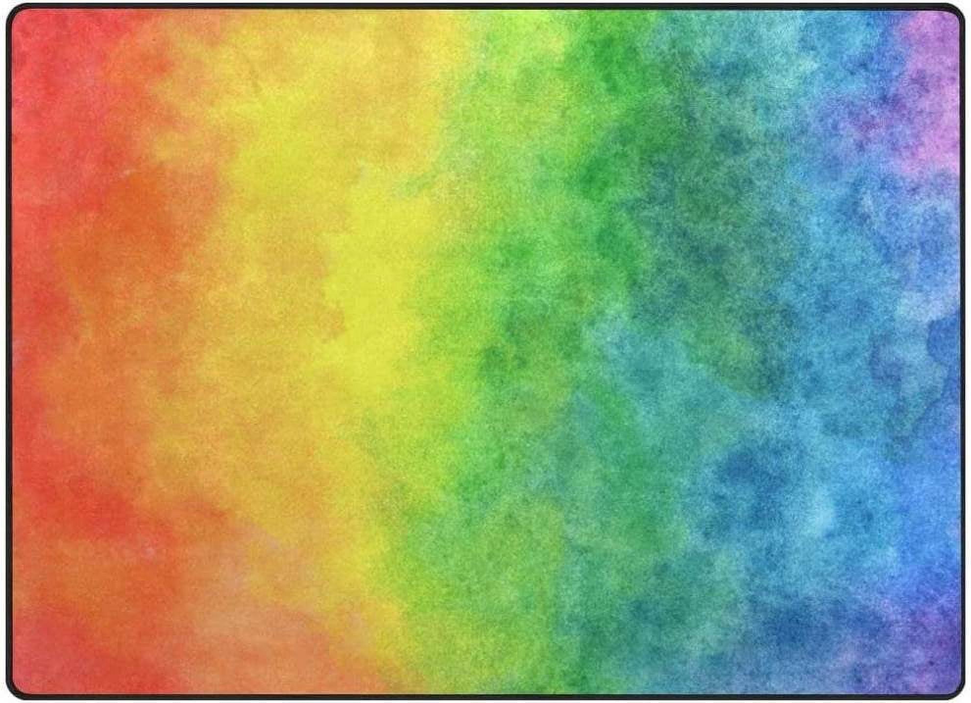 Dreamtimes Rainbow Watercolor Area Rug, 4'x5' Pet & Child Friendly ...