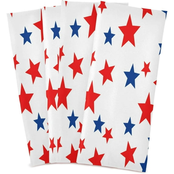 Dreamtimes Red and Blue Stars Kitchen Dish Towels 4 Piece,Absorbent Soft Dishcloths Towels Reusable Hand Towels Quick Drying Cleaning Cloth, Tea Towels,18" x 28"