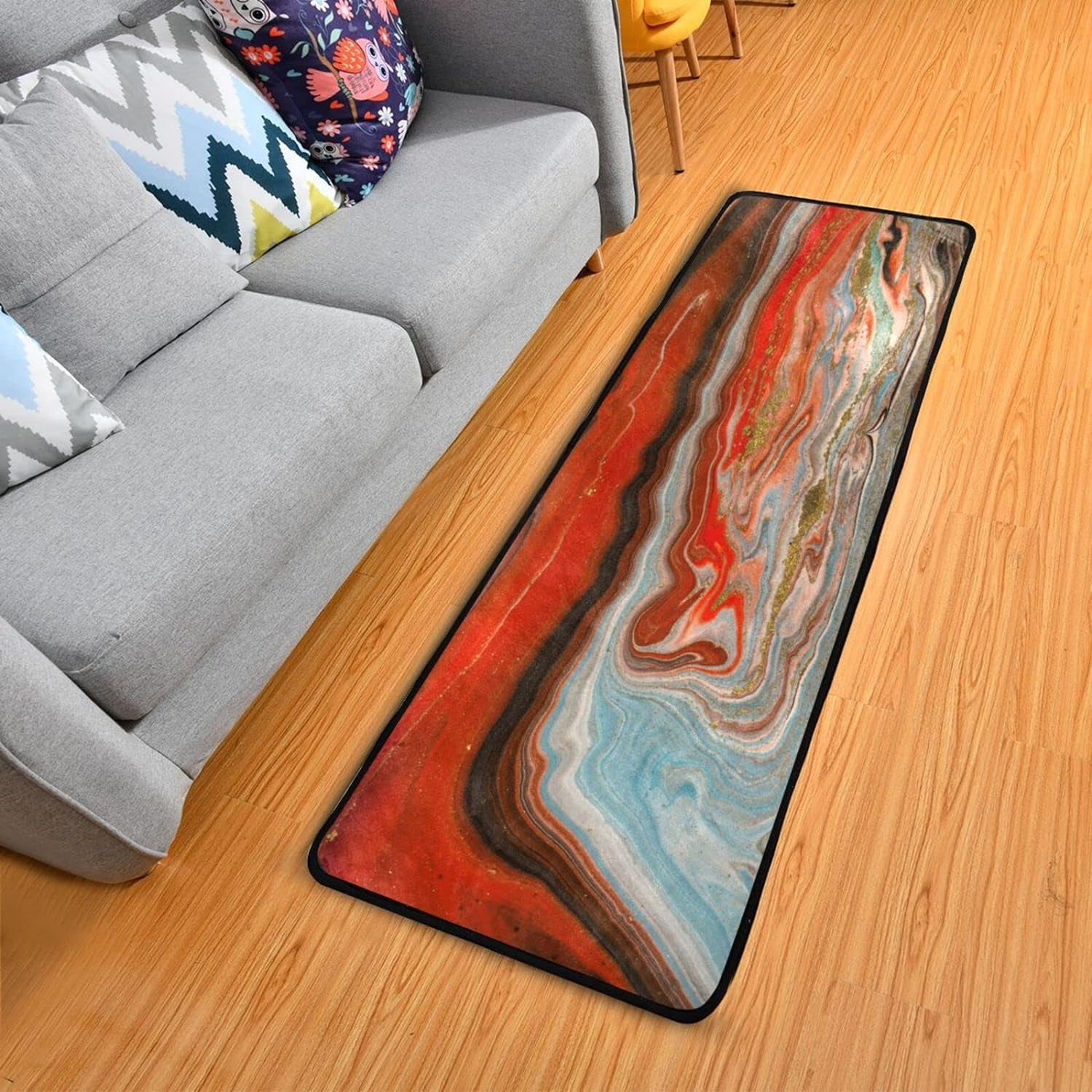 Dreamtimes Red Gold Marbling Texture Hallway Runner Rug 2'x6' Kitchen ...