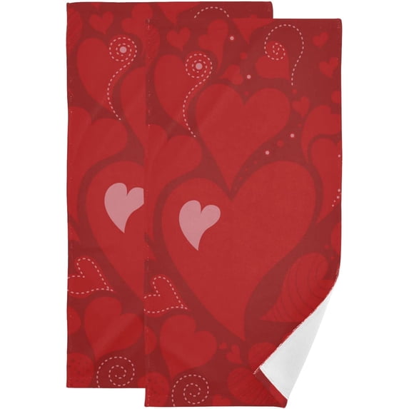 Dreamtimes Red Heart Romantic Hand Towels 2 PCS, Cartoon Valentine Kitchen Towel Ultra Soft and Highly Absorbent,Decorative Fingertip Face Towel for Bathroom Hotel, 28.3"x14.4"