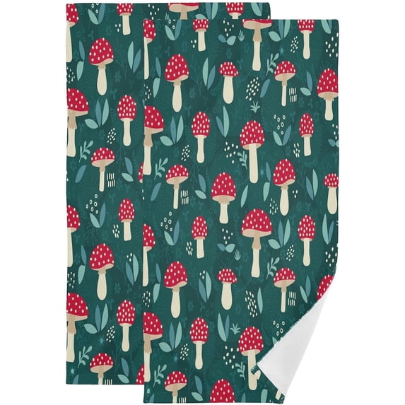 Dreamtimes Red Mushroom Hand Towels, Soft & Absorbent Bathroom Guest Towels Kitchen Towels Fingertip Towel for Beach Gym Spa 14x28 Inch (2PACK)