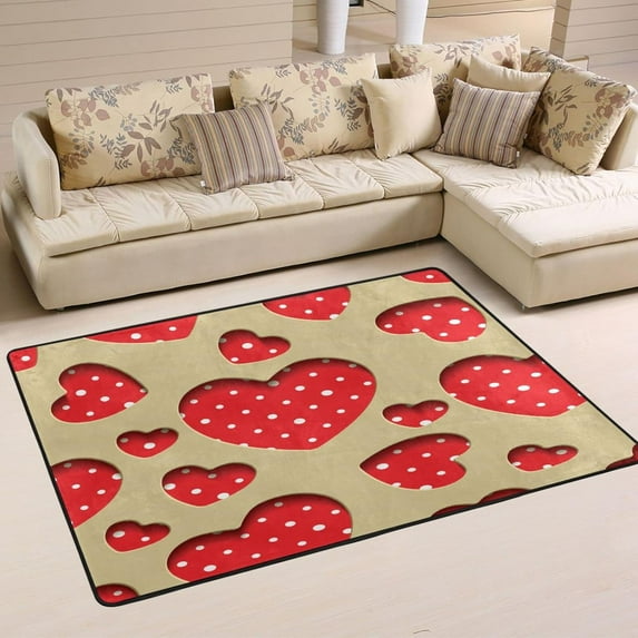 Dreamtimes Red Polka Dot Hearts Non-Slip Area Rug 36"x24", Sweet Valentines Day Floor Carpet Comfort Floor Mats Decor for Indoor Front Porch,Living Room, Bedroom,Kitchen