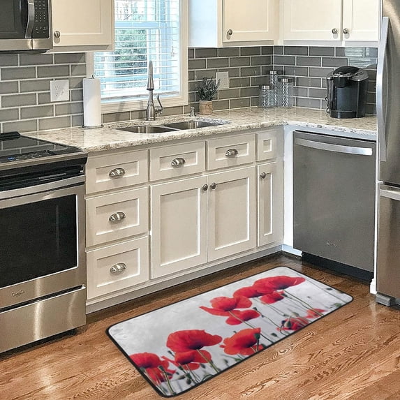 Dreamtimes Red Poppy Field Kitchen Mats Washable Long Floor Runner Rug Non-Slip Fatigue Area Rugs Beautiful Absorbent Doormat Cushioned for Farmhouse Home Bath Indoor Outdoor Decor 39"x20"