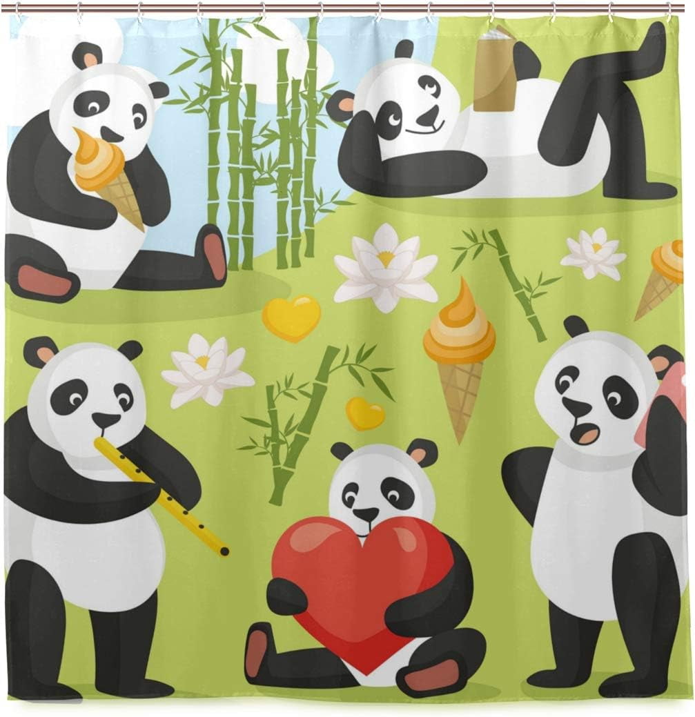 Dreamtimes Relaxing Panda Bears Bath Shower Curtain Liners 72"x72