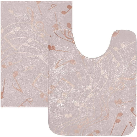 Dreamtimes Rose Gold Musical Note Bath Mat for Bathroom Shower U Shape Toilet Rugs Contour Carpet Set, Fluffy Absorbent & Machine Washable, 2 Piece