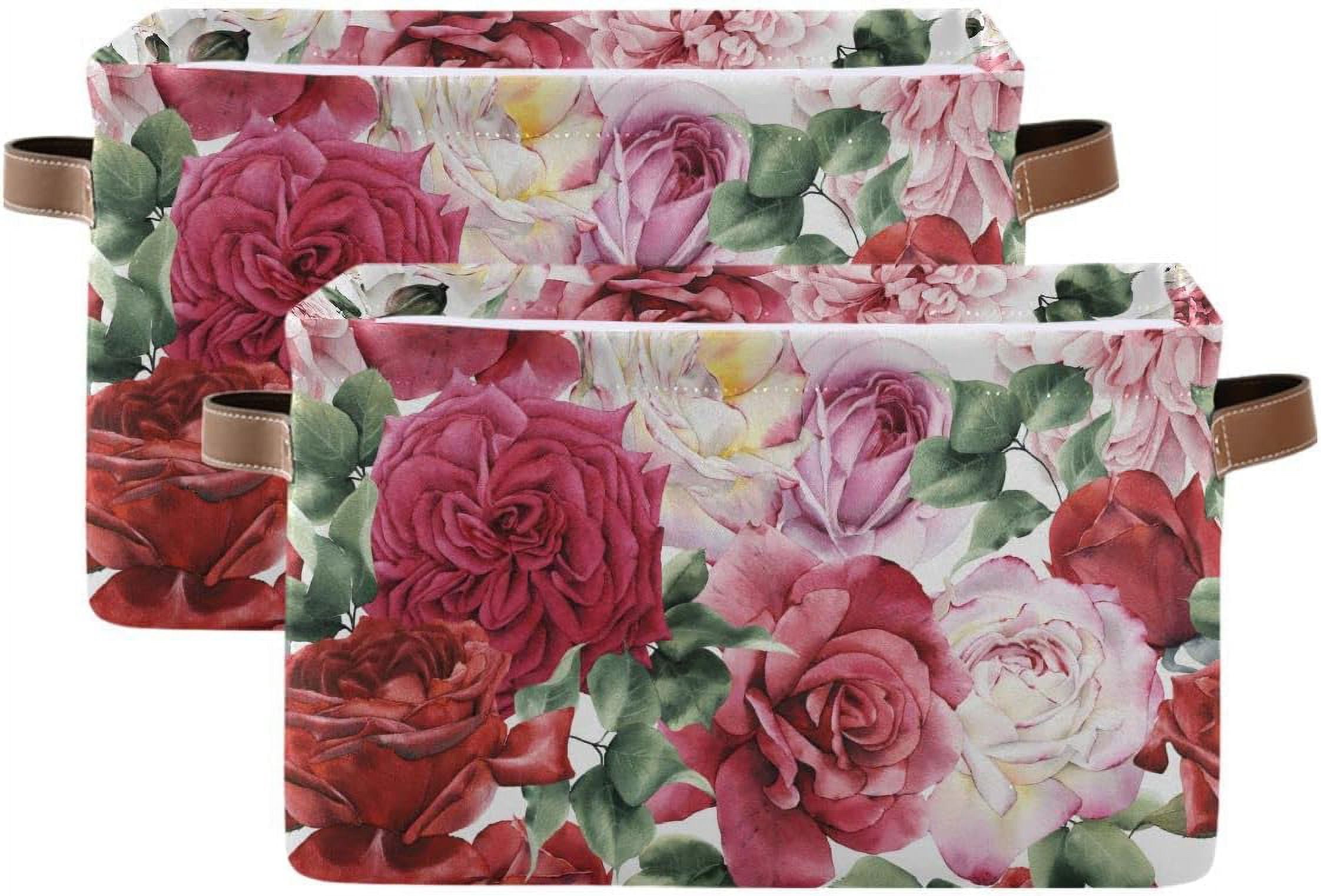 Dreamtimes Roses Floral Pattern Storage Basket Collapsible Toy Storage