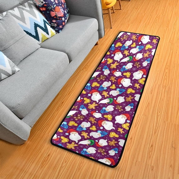 Dreamtimes Santa Cartoon Christmas Hallway Runner Rug 2'x6' Kitchen Rug with Rubber Backing Gingerbread Cute Non Slip Entryway Rug Runner Washable Soft Area Rug for Hallway Bedroom Kitchen Decor