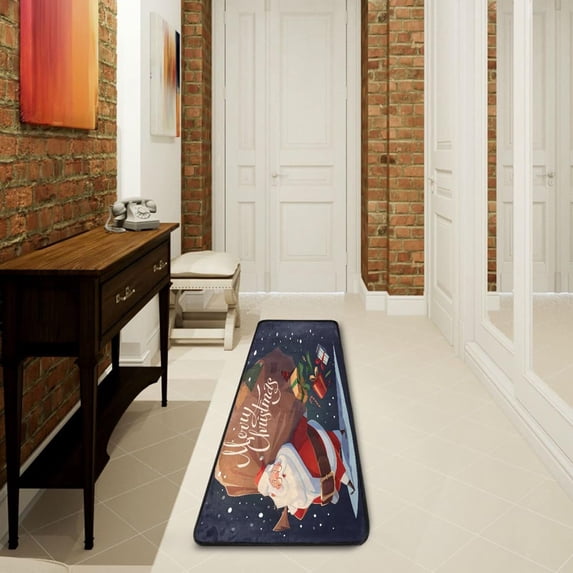 Dreamtimes Santa Claus Gift Hallway Runner Rug 2'x6' Kitchen Rug with Rubber Backing Merry Christmas Non Slip Entryway Rug Runner Washable Soft Area Rug for Hallway Bedroom Kitchen Decor
