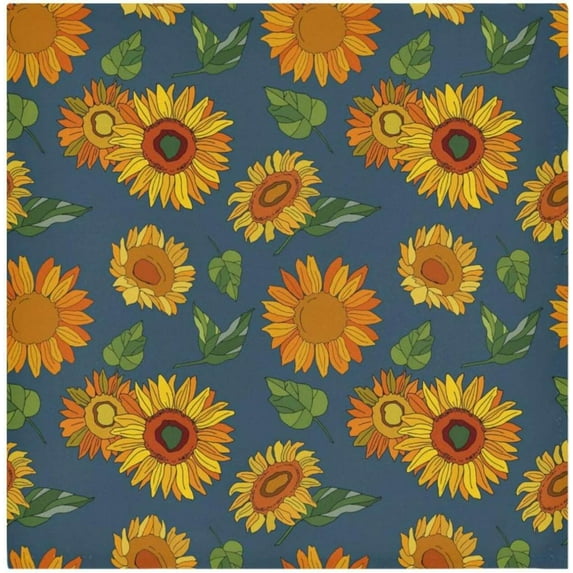 Dreamtimes Set of 1 Cartoon Sunflowers with Leaves Satin Napkin Square 20 Inches Table Napkins Soft Smooth Decorative Napkins for Wedding Banquet Party Decoration