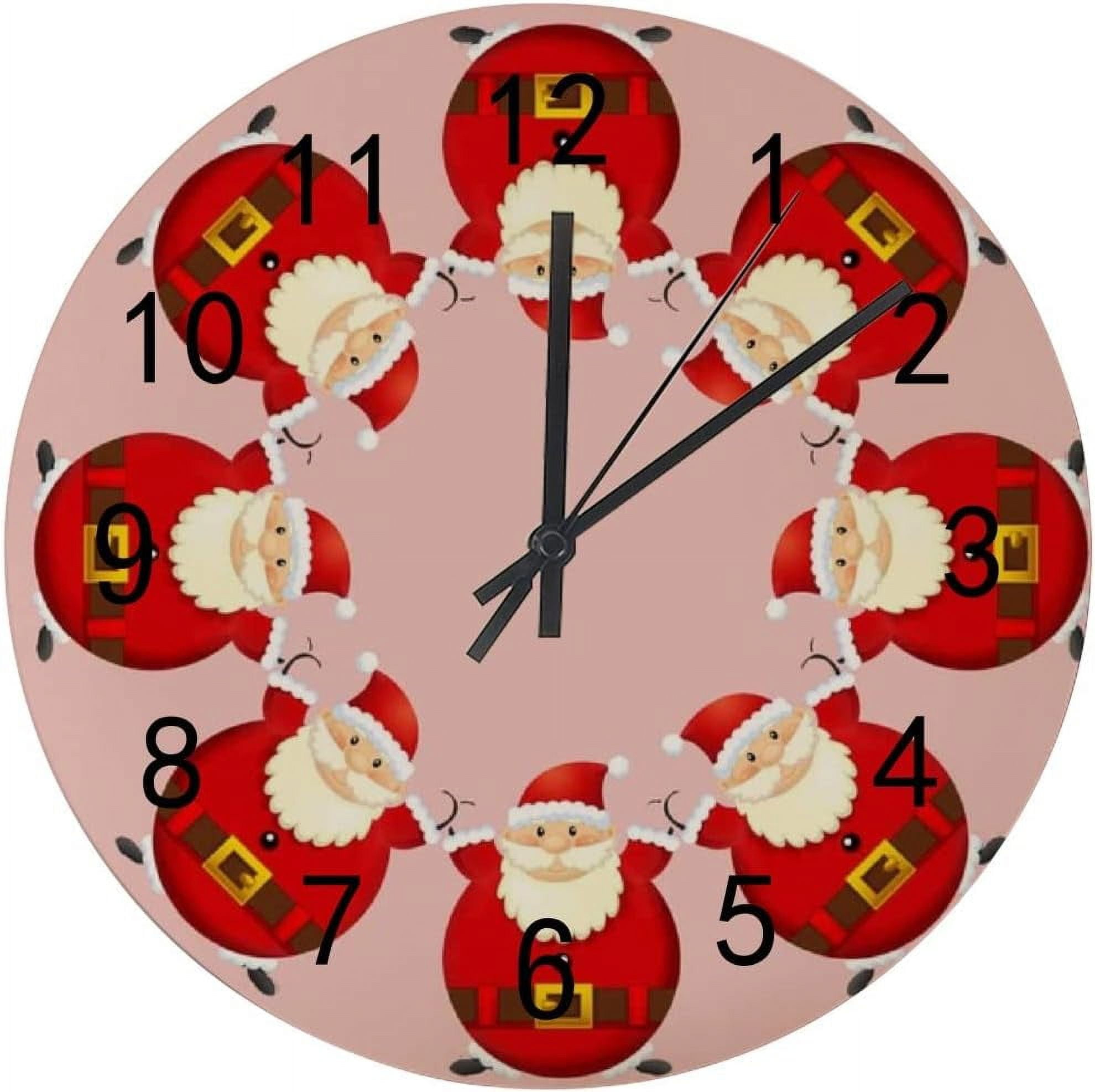 Dreamtimes Silent Wooden Round Wall Clock, 12 Inch Christmas Santa