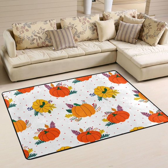 Dreamtimes Simple Cartoon Pumpkins Non-Slip Area Rug 72"x48", Leaves Dots Autumn Soft Non Slip Washable Floor Mats for Indoor Front Porch,Living Room, Bedroom,Kitchen
