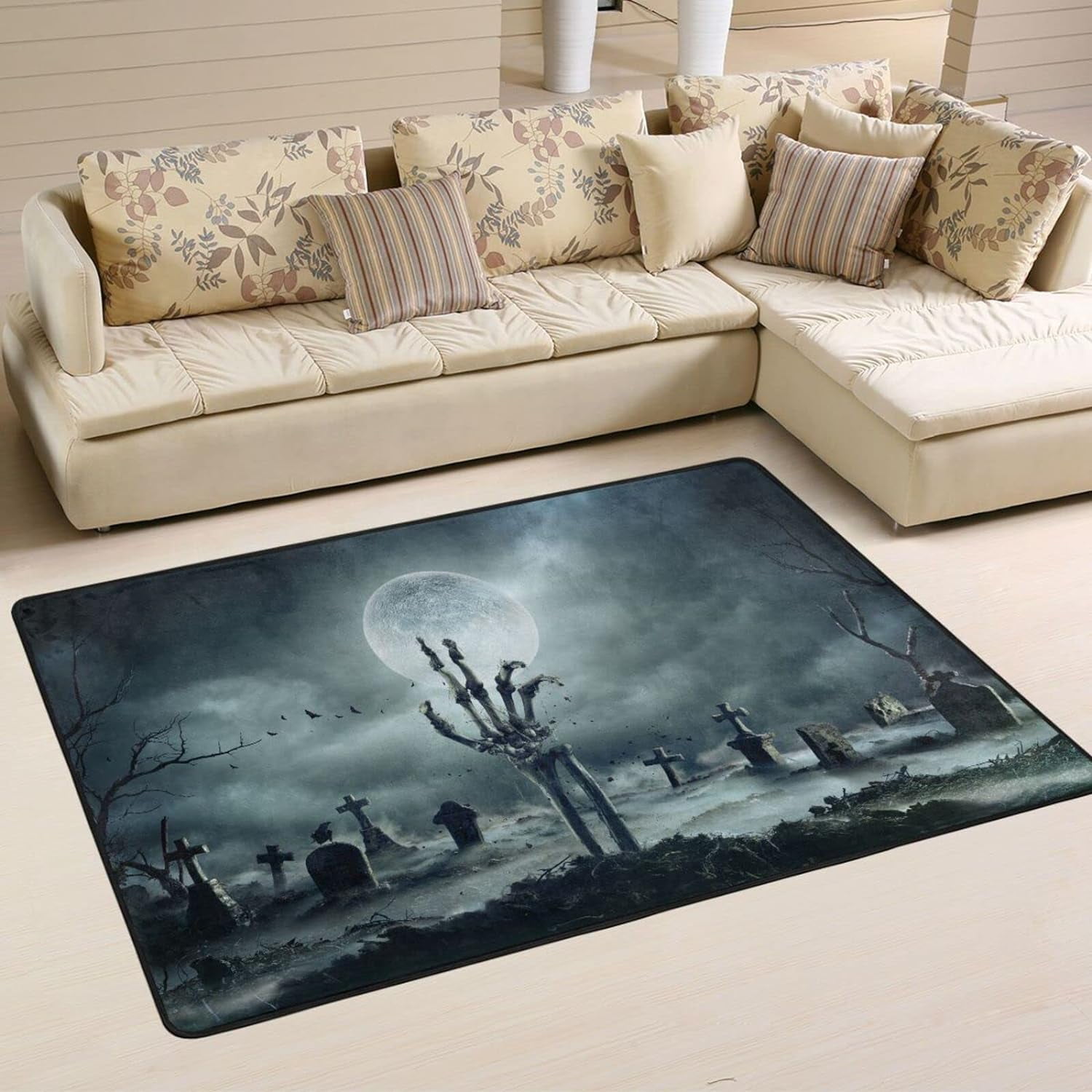Dreamtimes Skeleton Zombie Halloween Area Rug 72x48in Horrible Cemetery ...