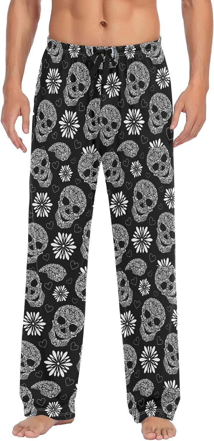 Dreamtimes Skull Flowers Heart Pajama Pants Mens Lounge Pants Super