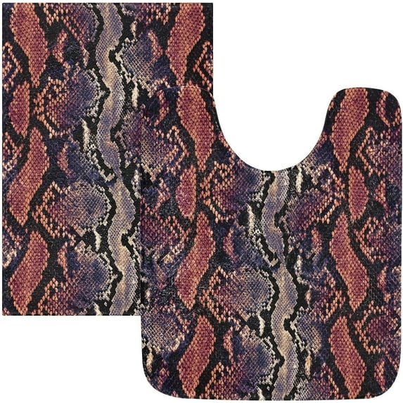 Dreamtimes Snake Print Animal Skin Bath Mat for Bathroom Shower U Shape Toilet Rugs Contour Carpet Set, Fluffy Absorbent & Machine Washable, 2 Piece
