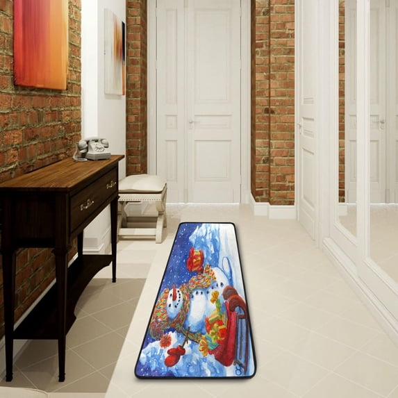 Dreamtimes Snowman Santa Claus Hallway Runner Rug 2'x6' Kitchen Rug with Rubber Backing Christmas Watercolor Non Slip Entryway Rug Runner Washable Soft Area Rug for Hallway Bedroom Kitchen Decor