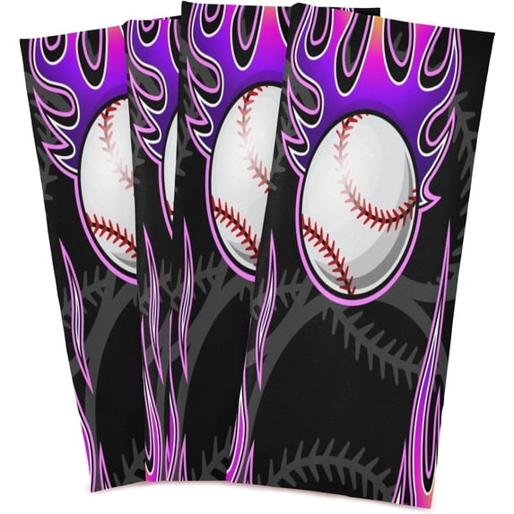 Dreamtimes Soft Absorbent Reusable Kitchen Towels, Set of 4|28x18 in, Baseball Purple Fire Dining Kitchen Living Room Tea Towels Dish Towels Decorative Towels