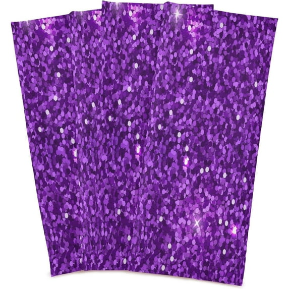 Dreamtimes Soft Absorbent Reusable Kitchen Towels, Set of 4|28x18 in, Purple Glitter Sequins Dining Kitchen Living Room Tea Towels Dish Towels Decorative Towels
