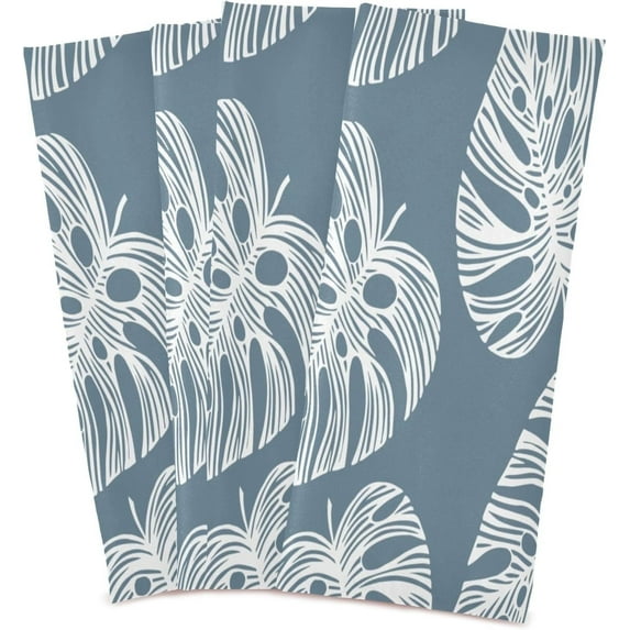 Dreamtimes Soft Absorbent Reusable Kitchen Towels, Set of 4|28x18 in, White Leaves Dining Kitchen Living Room Tea Towels Dish Towels Decorative Towels