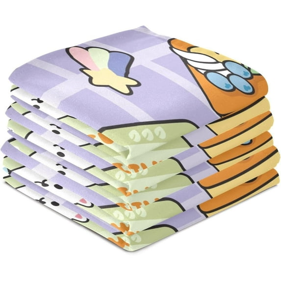 Dreamtimes Soft Absorbent Reusable Kitchen Towels, Set of 6|28x18 in, Cute Sticker Cartoon Dining Kitchen Living Room Tea Towels Dish Towels Decorative Towels