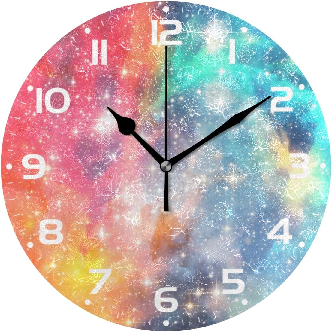 Dreamtimes Space Galaxy Wall Clock, 10 Inch Silent Non Ticking Round