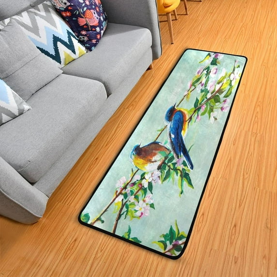 Dreamtimes Spring Birds Flowers Hallway Runner Rug 2'x6' Kitchen Rug with Rubber Backing Oil Painting Florals Non Slip Entryway Rug Runner Washable Soft Area Rug for Hallway Bedroom Kitchen Decor