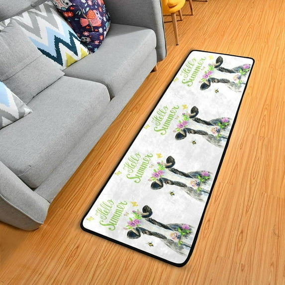 Dreamtimes Spring Cow Clover Hallway Runner Rug 2'x6' Kitchen Rug with Rubber Backing Hello Summer Non Slip Entryway Rug Runner Washable Soft Area Rug for Hallway Bedroom Kitchen Decor