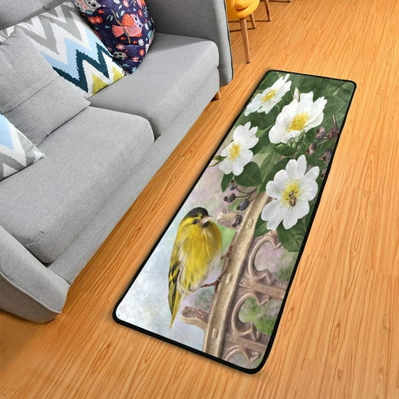 Dreamtimes Spring Cute Flowers Birds Hallway Runner Rug 2'x6' Kitchen Rug with Rubber Backing Vintage Floral Non Slip Entryway Rug Runner Washable Soft Area Rug for Hallway Bedroom Kitchen Decor
