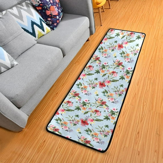 Dreamtimes Spring Flowers Colorful Hallway Runner Rug 2'x6' Kitchen Rug with Rubber Backing Pink Red Watercolor Non Slip Entryway Rug Runner Washable Soft Area Rug for Hallway Bedroom Kitchen Decor