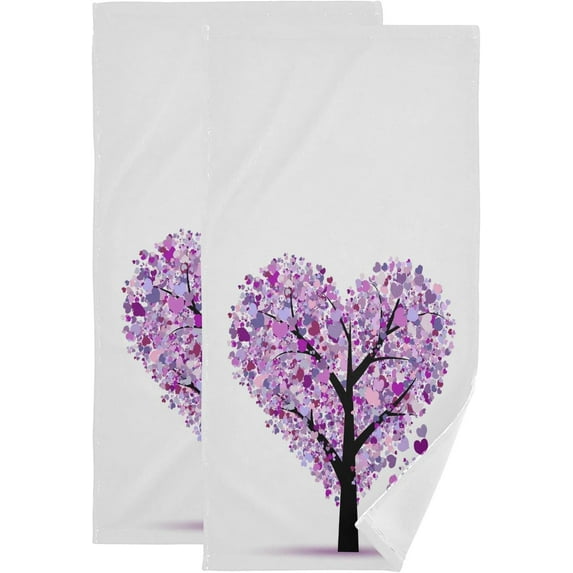 Dreamtimes Spring Purple Love Tree Hand Towels 2 PCS, Valentine Kitchen Towel Ultra Soft and Highly Absorbent,Decorative Fingertip Face Towel for Bathroom Hotel, 28.3"x14.4"