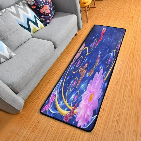 Dreamtimes Spring Vintage Butterfly Purple Hallway Runner Rug 2'x6' Kitchen Rug with Rubber Backing Non Slip Entryway Rug Runner Washable Soft Area Rug for Hallway Bedroom Kitchen Decor
