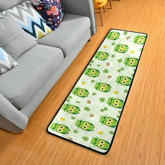 Dreamtimes St Cute Owls Shamrock Hallway Runner Rug 2'x6' Kitchen Rug with Rubber Backing St Patrick Day Non Slip Entryway Rug Runner Washable Soft Area Rug for Hallway Bedroom Kitchen Decor