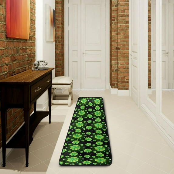 Dreamtimes St Patrick Clover Green Hallway Runner Rug 2'x6' Kitchen Rug with Rubber Backing Spring Lucky Shamrock Non Slip Entryway Rug Runner Washable Soft Area Rug for Hallway Bedroom Kitchen Decor