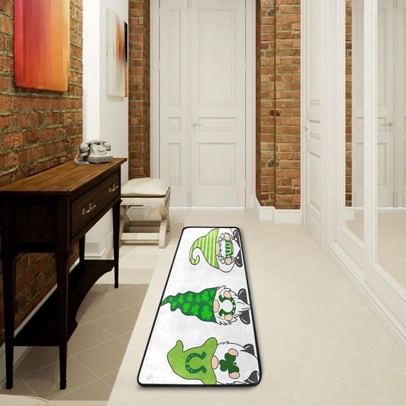 Dreamtimes St Patrick Day Gnomes Hallway Runner Rug 2'x6' Kitchen Rug with Rubber Backing Lucky Green Leaf Non Slip Entryway Rug Runner Washable Soft Area Rug for Hallway Bedroom Kitchen Decor
