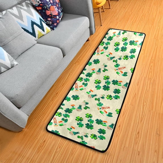 Dreamtimes St Patrick Shamrock Hallway Runner Rug 2'x6' Kitchen Rug with Rubber Backing Retro Style Non Slip Entryway Rug Runner Washable Soft Area Rug for Hallway Bedroom Kitchen Decor