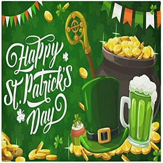 Dreamtimes St Patrick's Day Clover Cloth Napkins Set of 4, Oversized Washable Reusable Polyester Dinner Table Napkins for Family, Restaurant, Party Decor, 20"x 20"
